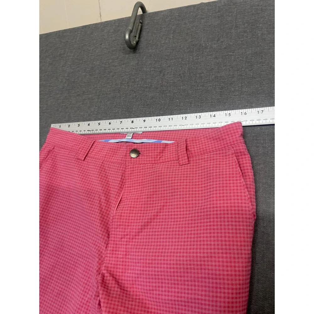Peter Millar Crown Sport Mens Pink Gingham Performance Golf Shorts Size 32